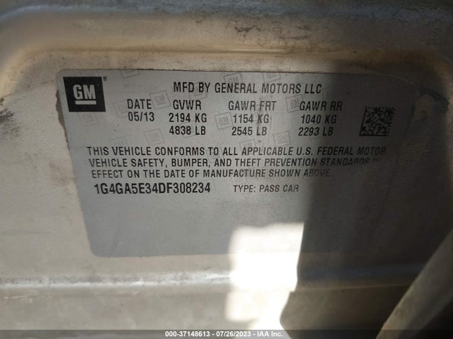 2013 BUICK LACROSSE BASE VIN: 1G4GA5E34DF308234