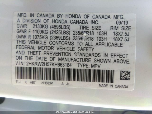 2HKRW2H57KH663184 Honda CR-V EX