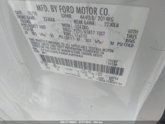 2011 FORD ESCAPE XLT VIN: 1FMCU0D75BKA80942