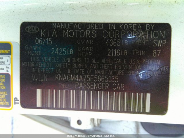 KNAGM4A75F5665135 KIA Optima Lx