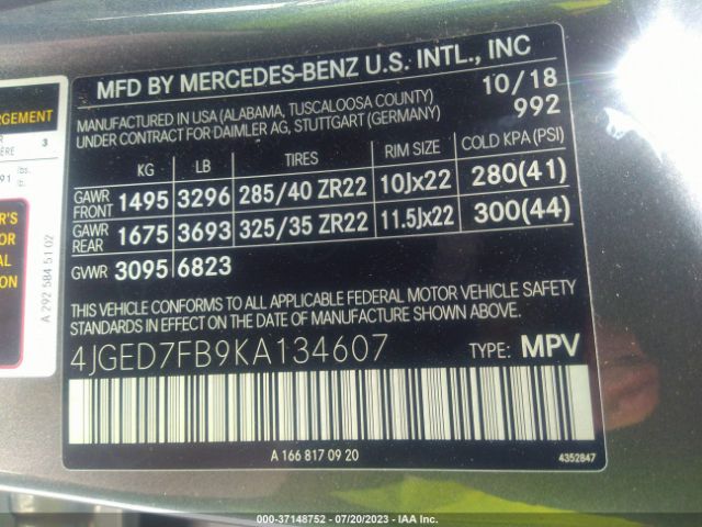4JGED7FB9KA134607 Mercedes-Benz Gle Amg Gle 63 S