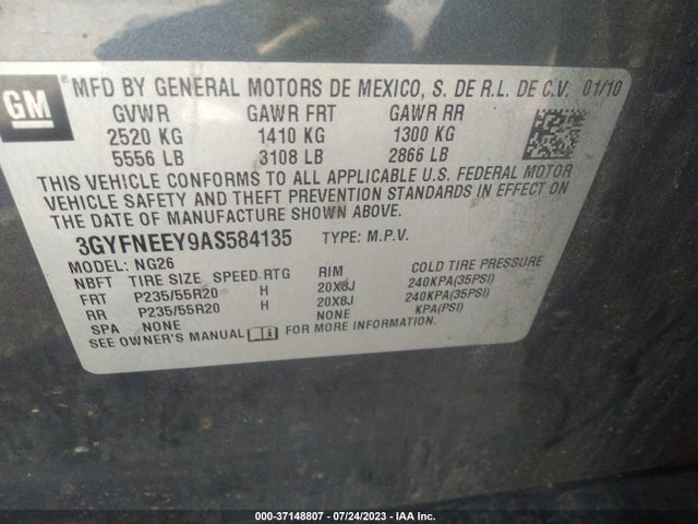 2010 CADILLAC SRX PERFORMANCE COLLECTION VIN: 3GYFNEEY9AS584135