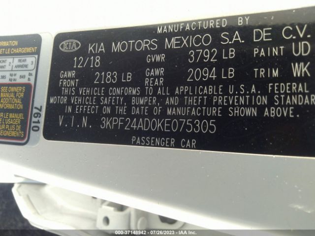 3KPF24AD0KE075305 KIA Forte Lxs