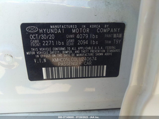 2020 HYUNDAI IONIQ HYBRID LIMITED VIN: KMHC05LC0LU240674