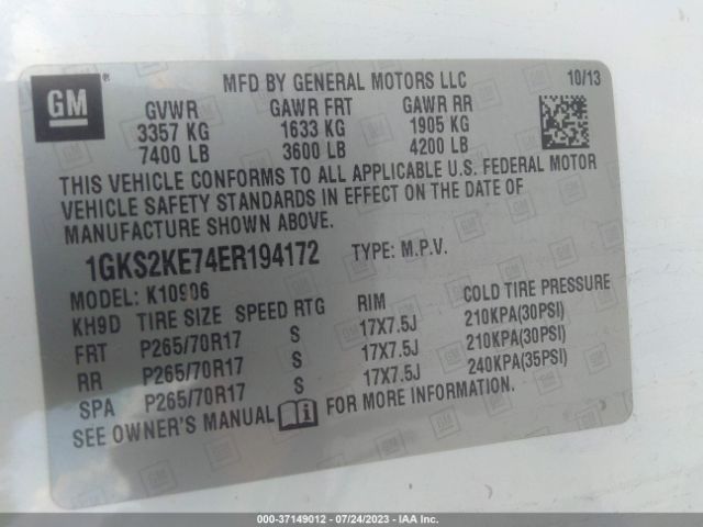 1GKS2KE74ER194172 GMC Yukon Xl Slt