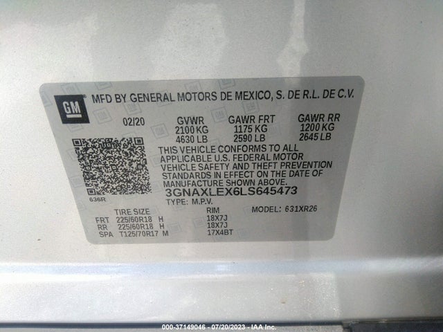 Chevrolet EQUINOX LT 2020 3GNAXLEX6LS645473 Image 9