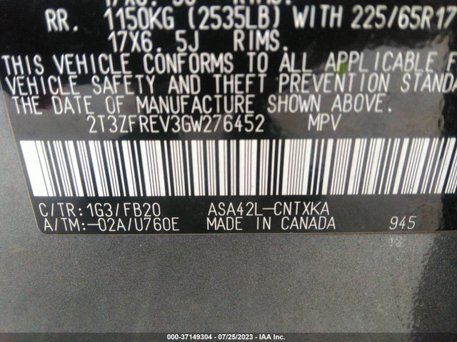 Toyota RAV4 LE 2016 2T3ZFREV3GW276452 Image 9
