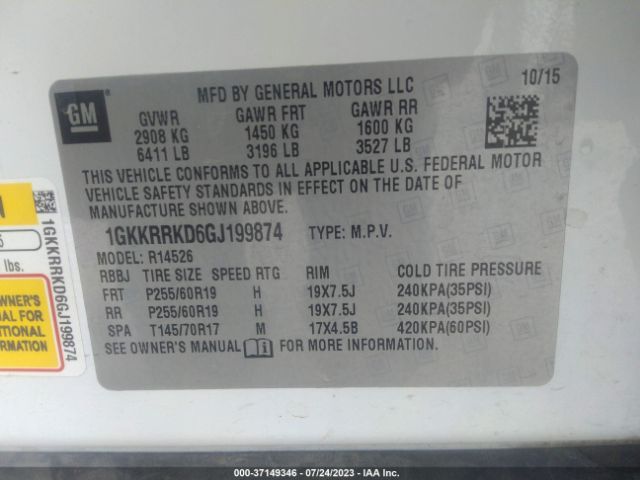 1GKKRRKD6GJ199874 GMC ACADIA SLT