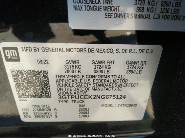3GTPUCEK2NG675124 GMC Sierra 1500 Elevation
