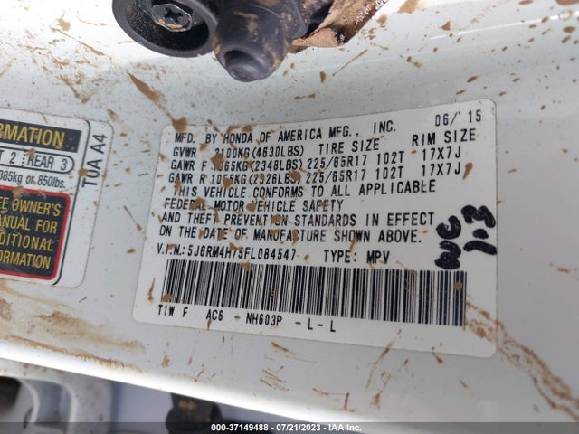 Honda Cr-v Ex-l 2015 5J6RM4H75FL084547 Image 9
