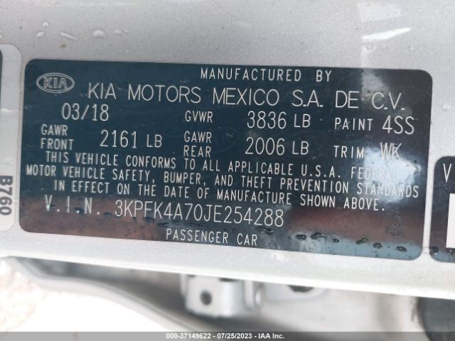 3KPFK4A70JE254288 KIA FORTE LX