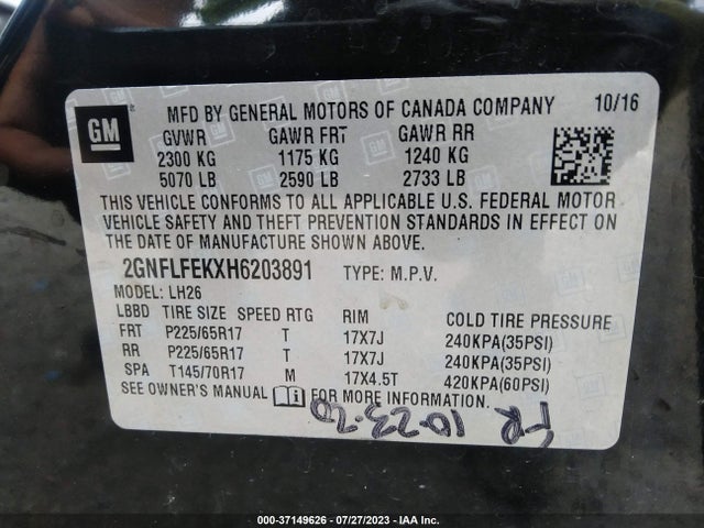 Chevrolet EQUINOX LT 2017 2GNFLFEKXH6203891 Image 9