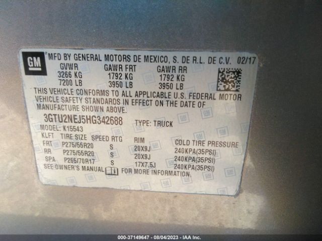 3GTU2NEJ5HG342688 GMC Sierra 1500 Slt