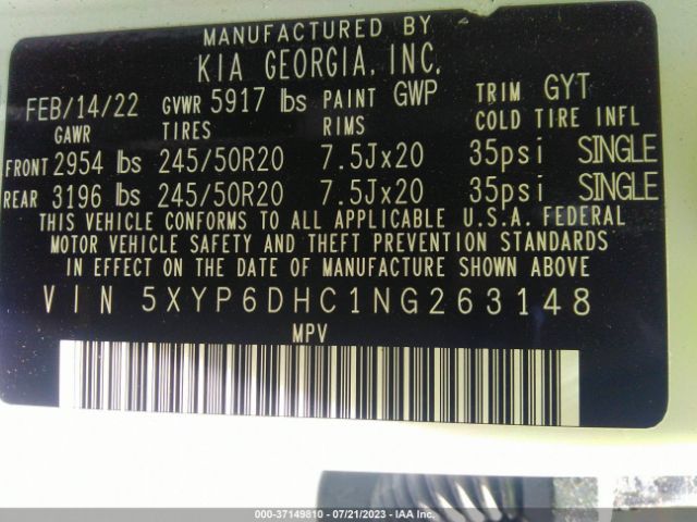 5XYP6DHC1NG263148 KIA Telluride S