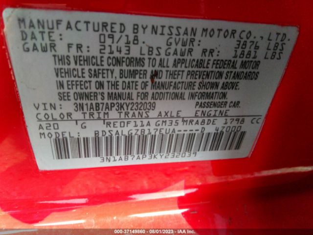 3N1AB7AP3KY232039 Nissan SENTRA SL