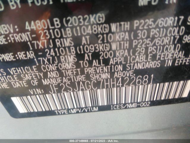 JF2SJAGC7HH422681 Subaru Forester Premium