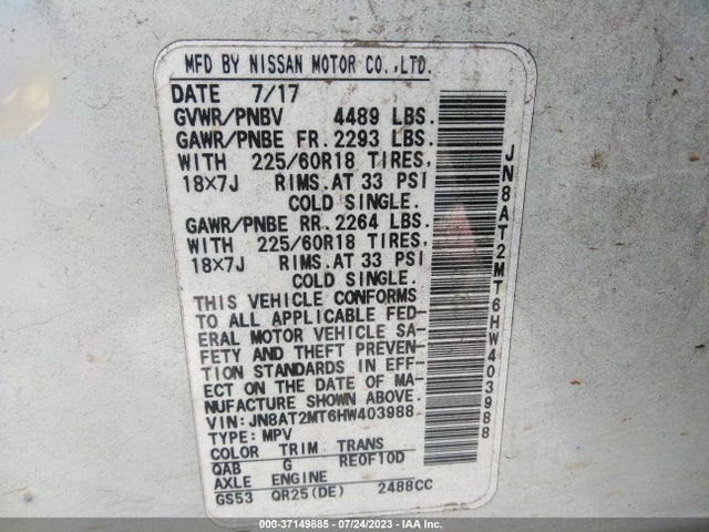 Nissan Rogue Sl 2017 JN8AT2MT6HW403988 Image 15