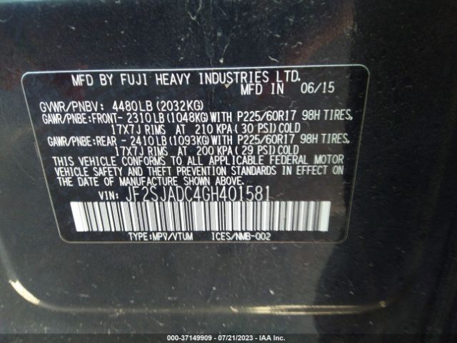 JF2SJADC4GH401581 Subaru Forester 2.5i Premium