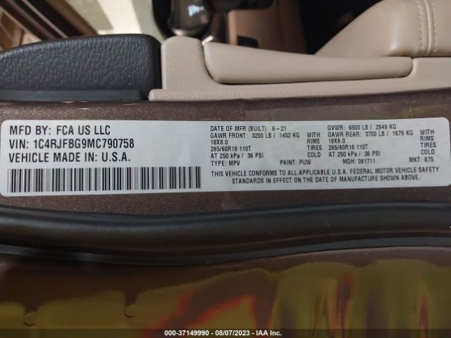 1C4RJFBG9MC790758 Jeep Grand Cherokee Limited