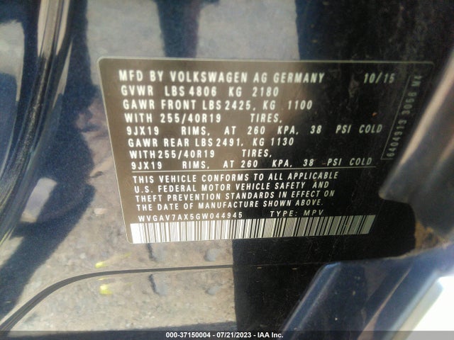 WVGAV7AX5GW044945 Volkswagen Tiguan R-line