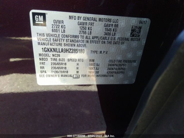 1GKKNLLA9HZ285180 GMC ACADIA SLE