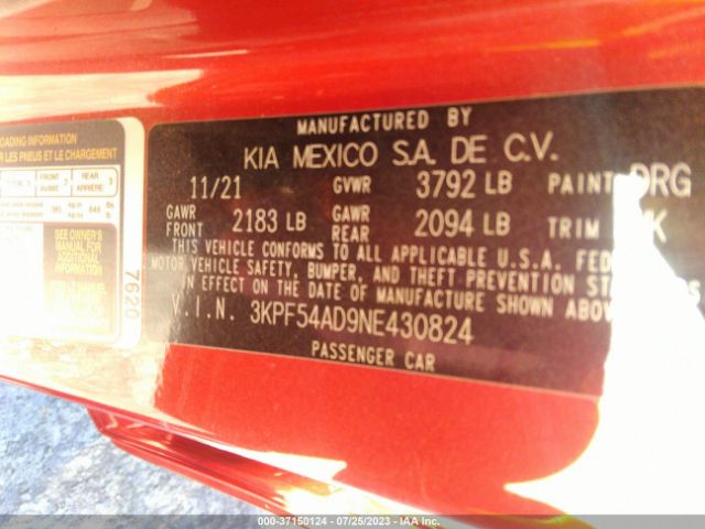 3KPF54AD9NE430824 KIA Forte Gt-line