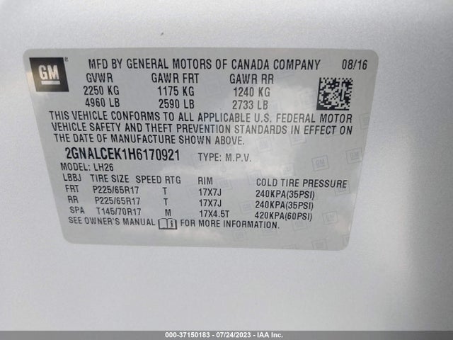 Chevrolet EQUINOX LT 2017 2GNALCEK1H6170921 Image 9