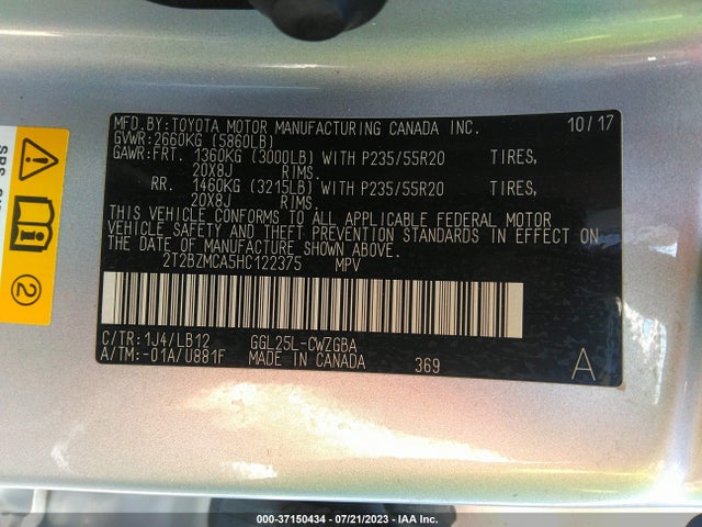 2T2BZMCA5HC122375 Lexus Rx Rx 350