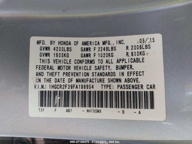 Honda Accord Sedan Lx 2015 1HGCR2F39FA198954 Image 9