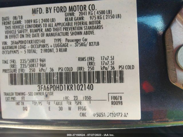 3FA6P0HD1KR102140 Ford FUSION SE