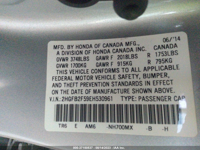 Honda Civic Sedan Lx 2014 2HGFB2F59EH530961 Image 15