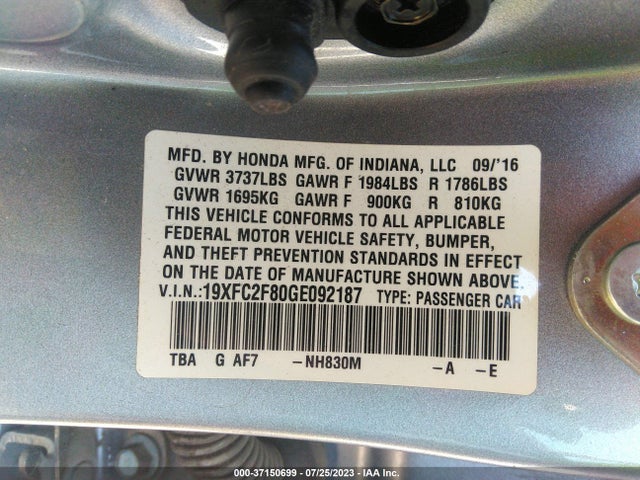 Honda Civic Sedan Ex 2016 19XFC2F80GE092187 Image 9
