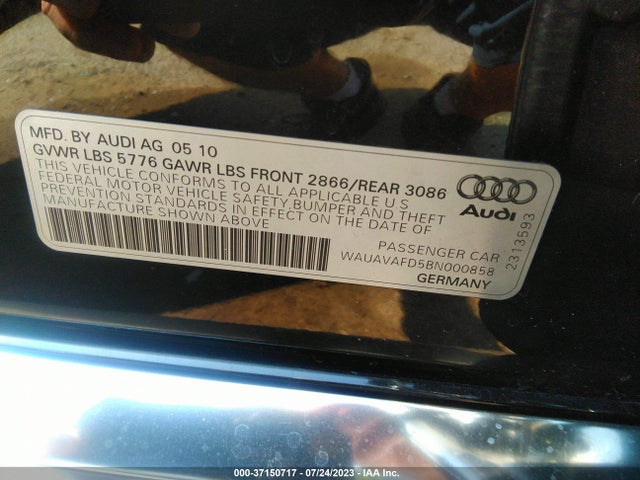 2011 AUDI A8 VIN: WAUAVAFD5BN000858