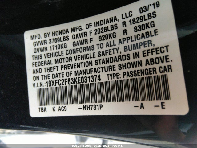 Honda Civic Sedan Lx 2019 19XFC2F63KE031374 Image 15