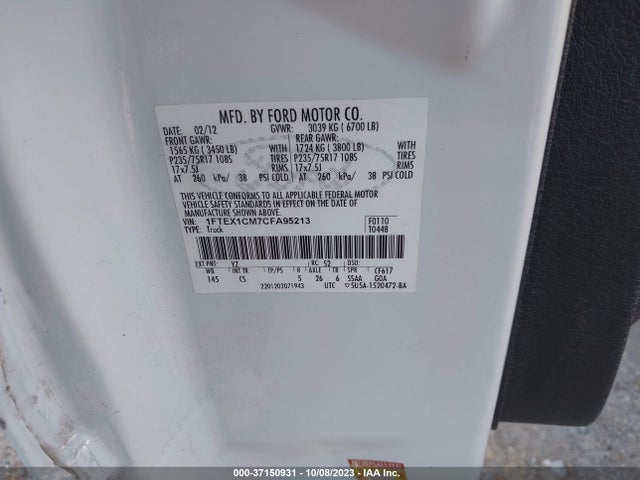 2012 FORD F-150 XL/STX/XLT/FX4/LARIAT VIN: 1FTFX1EF4CFD02109