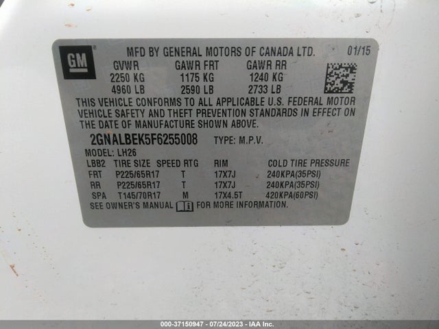 Chevrolet EQUINOX 1LT 2015 2GNALBEK5F6255008 Image 9