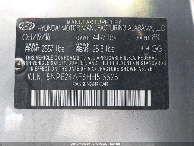 Hyundai Sonata 2.4l 2017 5NPE24AF6HH515528 Image 15