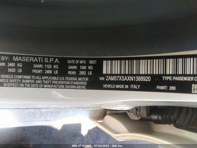 2022 Maserati Ghibli, VIN: ZAM57XSAXN1388920