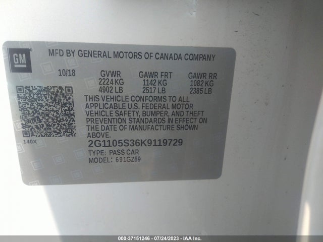 Chevrolet Impala Premier 2019 2G1105S36K9119729 Image 9