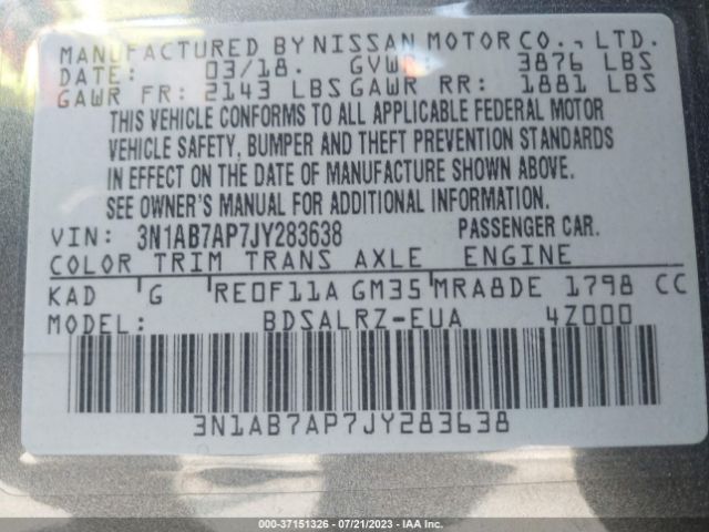 3N1AB7AP7JY283638 Nissan SENTRA SR