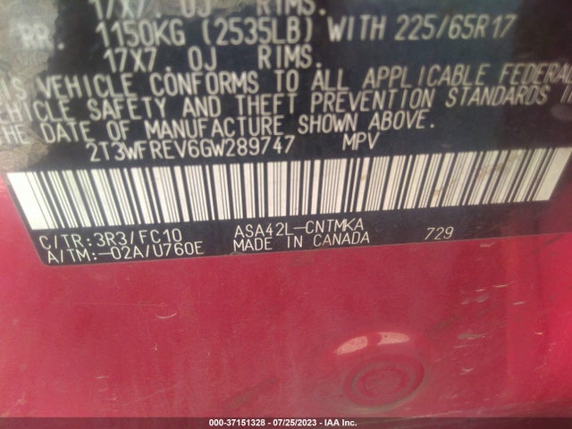 Toyota Rav4 Xle 2016 2T3WFREV6GW289747 Image 10