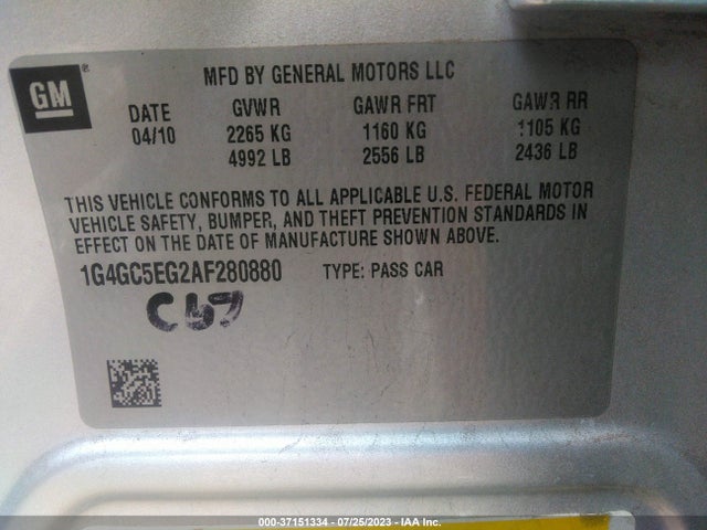 2010 BUICK LACROSSE CXL VIN: 1G4GC5EG2AF280880