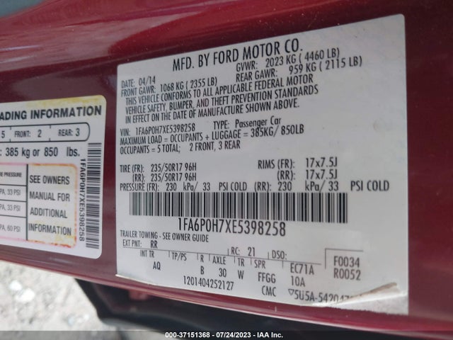 Ford FUSION SE 2014 1FA6P0H7XE5398258 Image 9
