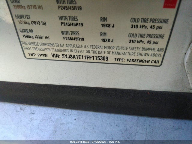 5YJSA1E11FF115309 Tesla Model S Kwh Battery