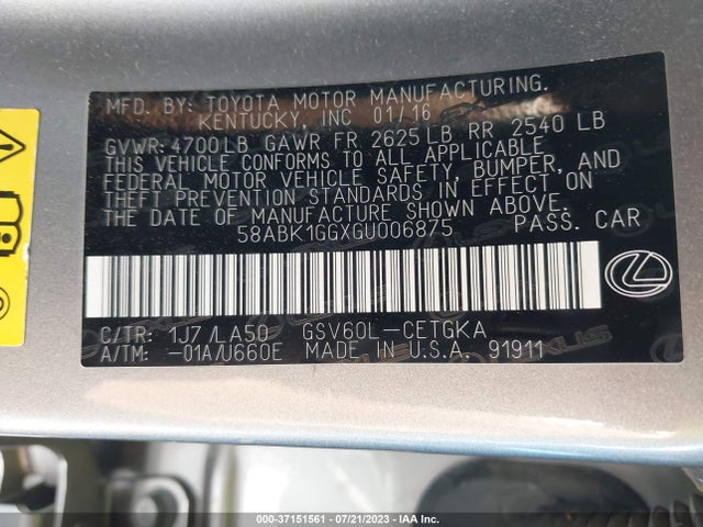 58ABK1GGXGU006875 Lexus ES 350