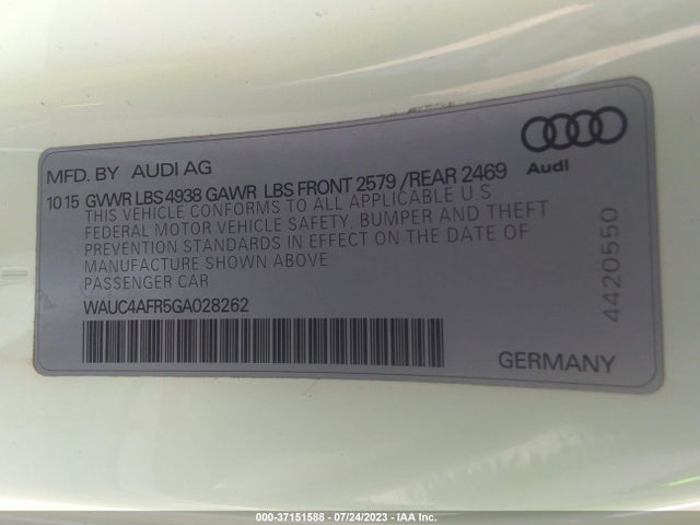 WAUC4AFR5GA028262 Audi S5 Premium Plus