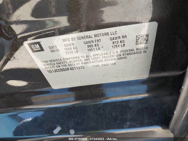 Chevrolet SONIC LT 2015 1G1JC5SG6F4211975 Image 9