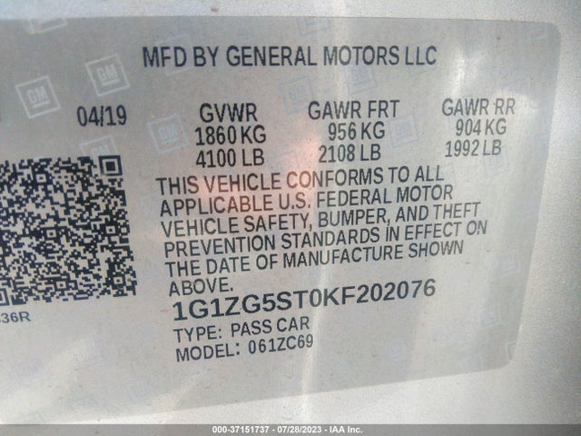 Chevrolet lfv - direct injection, variable valve timing, gen 1 2019 1G1ZG5ST0KF202076 Image 26
