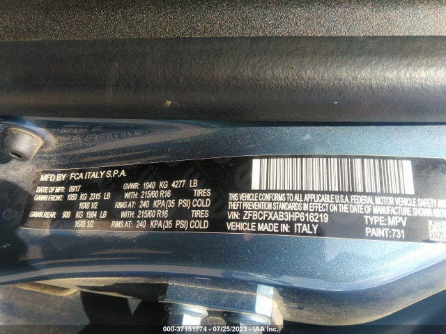 ZFBCFXAB3HP616219 Fiat 500x Pop
