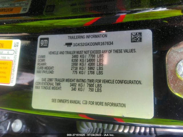 1GKS2GKD3NR167634 GMC Yukon Xl Slt